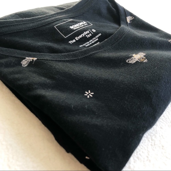 Sonoma Women’s Black Tee Bumble Bee Print Cotton, size Small - Picture 15 of 16